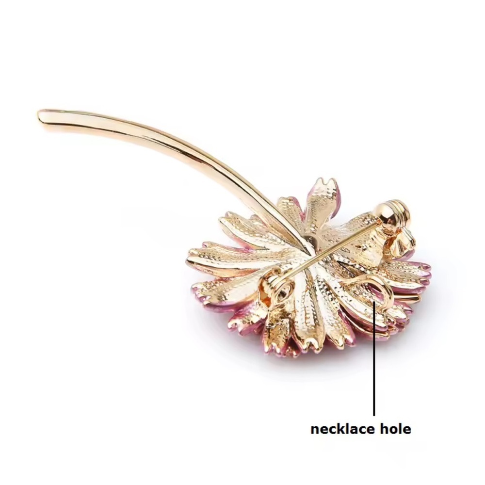 Pink Daisy Elegant Floral Gold Brooch - Picture 7 of 7